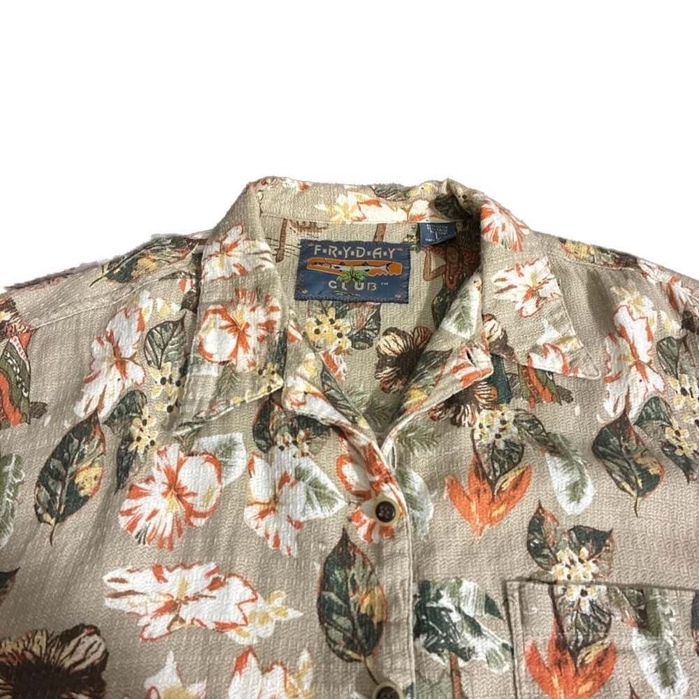 Fryday Club Mens Hawaiian Shirt Brown Aloha Floral Short Sleeve Rayon